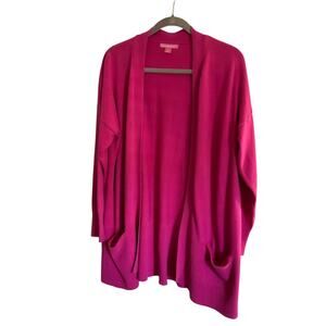 Woman Within Sweater Womens 14/16 Pink Open Front Cardigan Ribbed Pockets